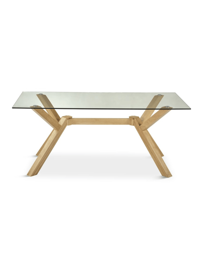 Mesa de cristal templado y patas madera SHANGAI