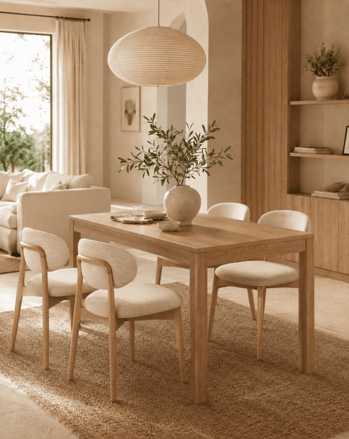 Silla madera tapizado beige WABI