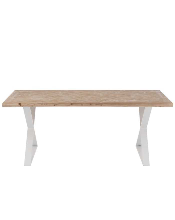 Mesa comedor madera natural y metal blanco ZIGZAG