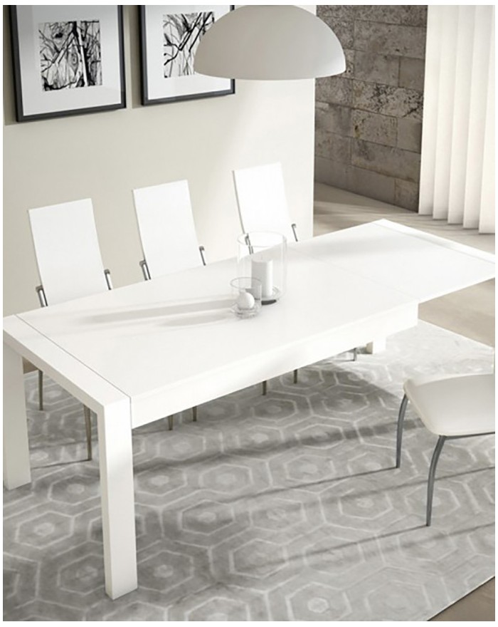 Mesa de comedor extensible de madera acabado blanco 140-200 CAPRI