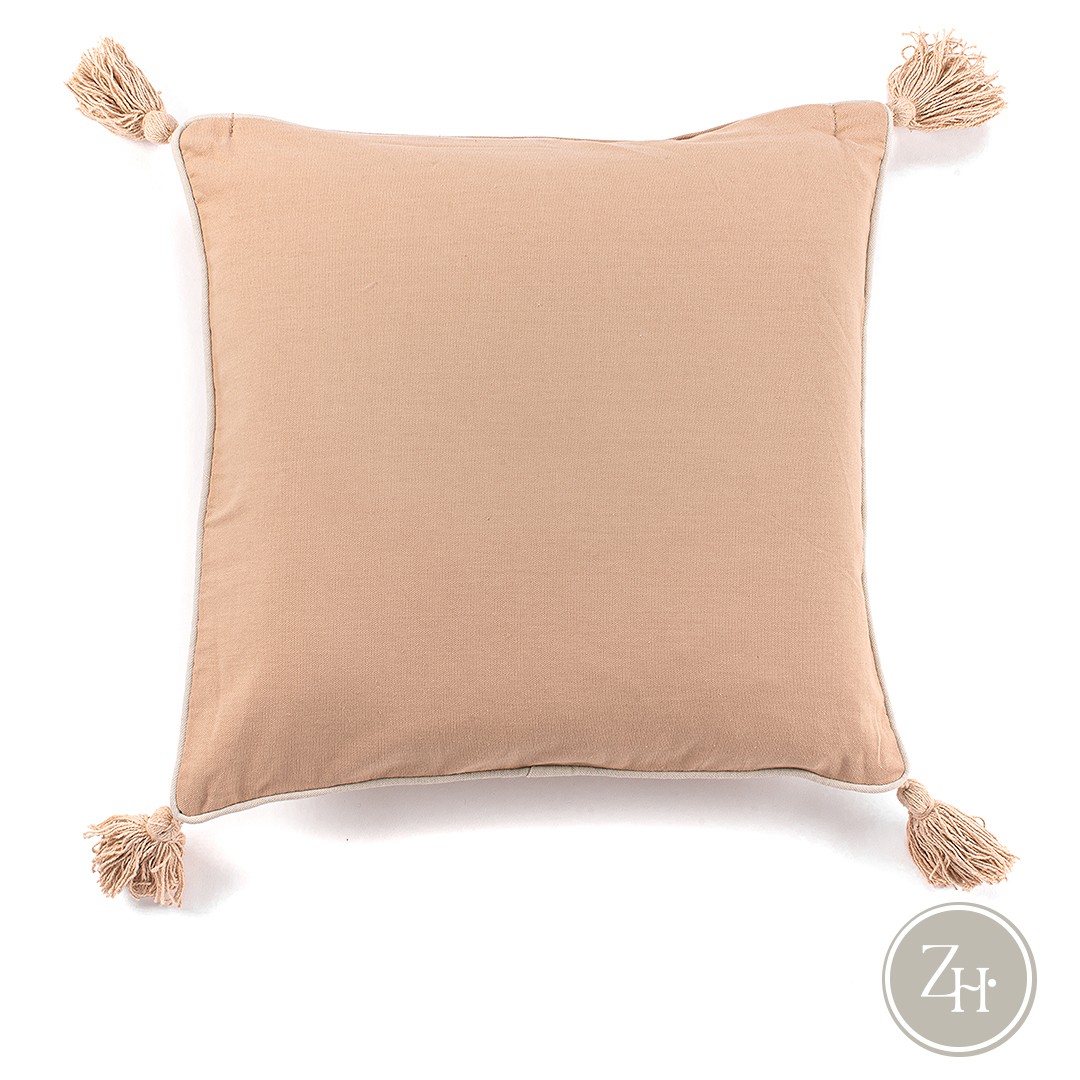 Cojín terracota claro borlas 45×45 COCO